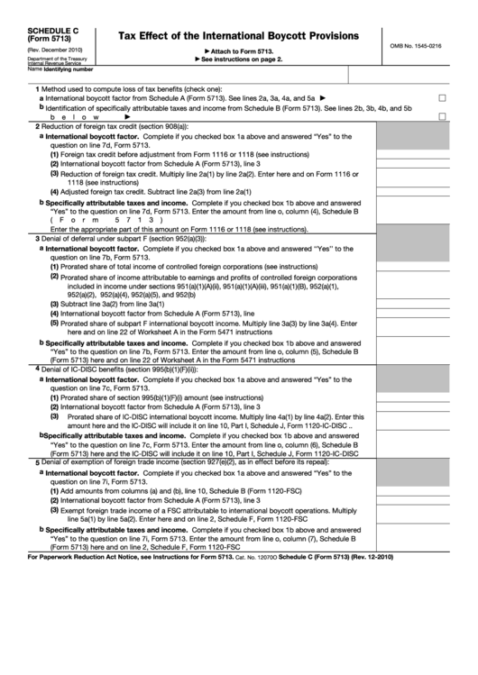 Fillable Form 5713 - Schedule C - Tax Effect Of The International Boycott Provisions Printable pdf
