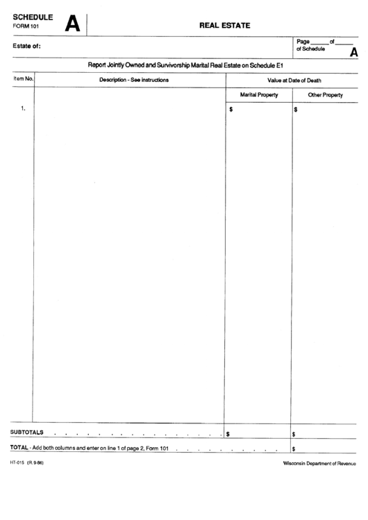 Schedule A Form 101 - Real Estate Printable pdf