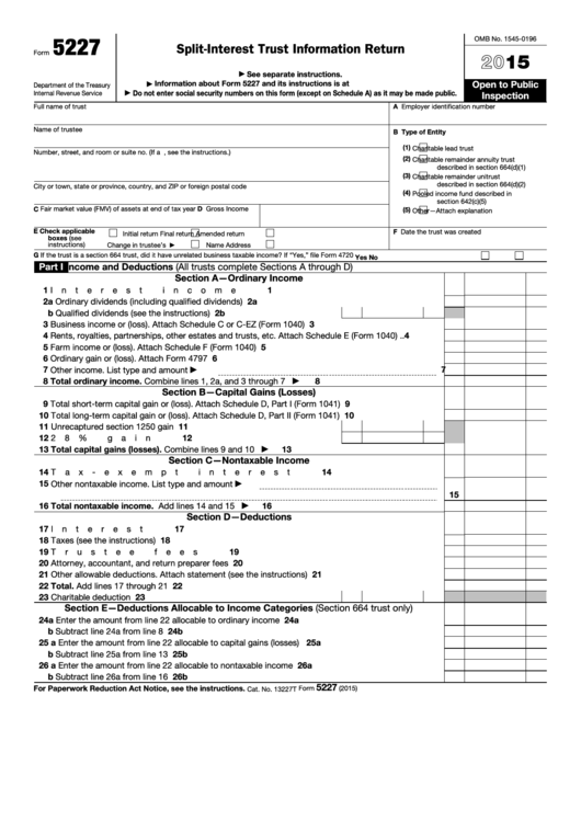 Form 5227 - Split-interest Trust Information Return - 2015