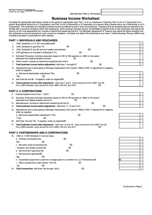 Form 4746 - Business Income Worksheet Printable pdf