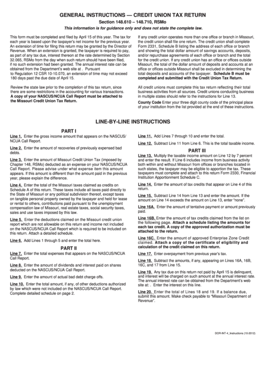 General Instructions-Credit Union Tax Return Printable pdf