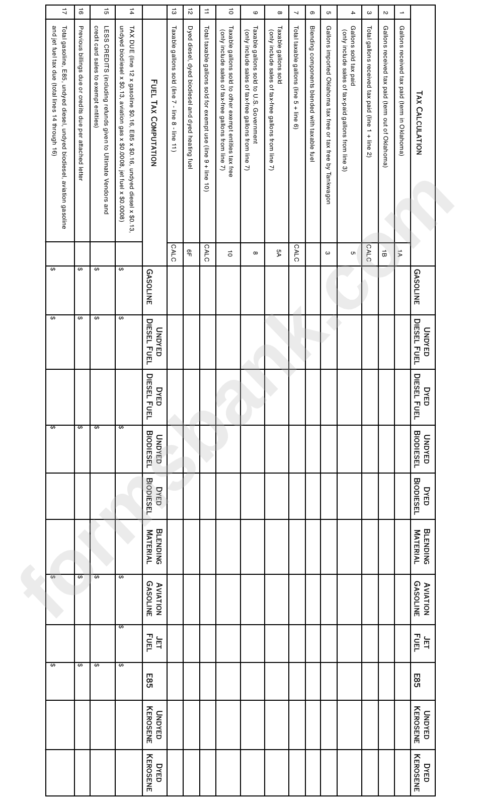 Form 105-16 - Motor Fuel Tankwagon Importer Monthly Tax Calculation