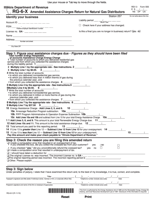 Fillable Form Rg-6-X - Amended Assistance Charges Return For Natural Gas Distributors Printable pdf