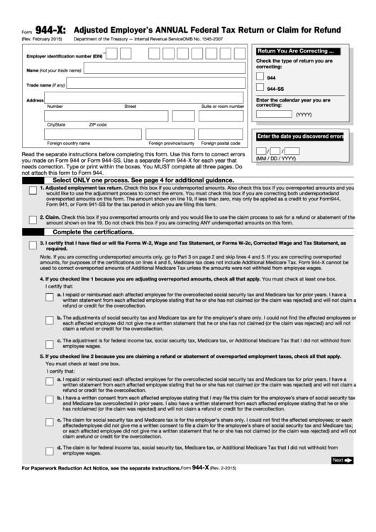 Fillable Form 944-X - Adjusted Employer