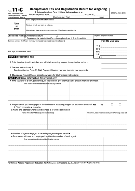 Fillable Form 11-C - Occupational Tax And Registration Return For Wagering Printable pdf