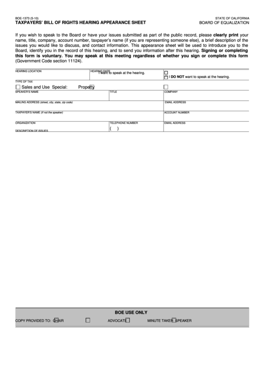 Fillable Form Boe-1373 - Taxpayers