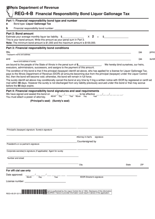 Form Reg-4-B - Financial Responsibility Bond Liquor Gallonage Tax Printable pdf