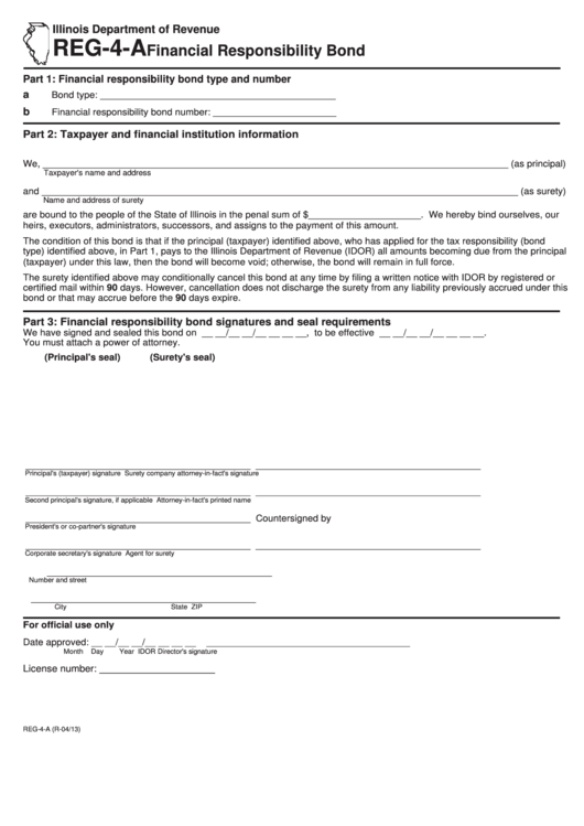 Form Reg-4-A - Financial Responsibility Bond Printable pdf