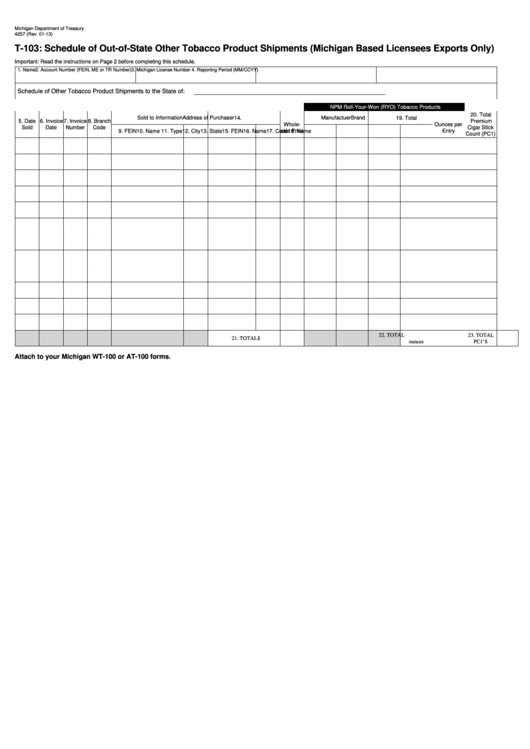 Form 4257 - Attach To Your Michigan Wt-100 Or At-100 Forms Printable pdf