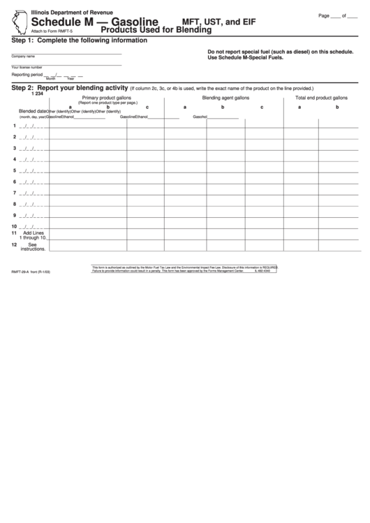 Schedule M (Form Rmft-29-A) - Gasoline - Mft, Ust, And Eif Products Used For Blending Printable pdf