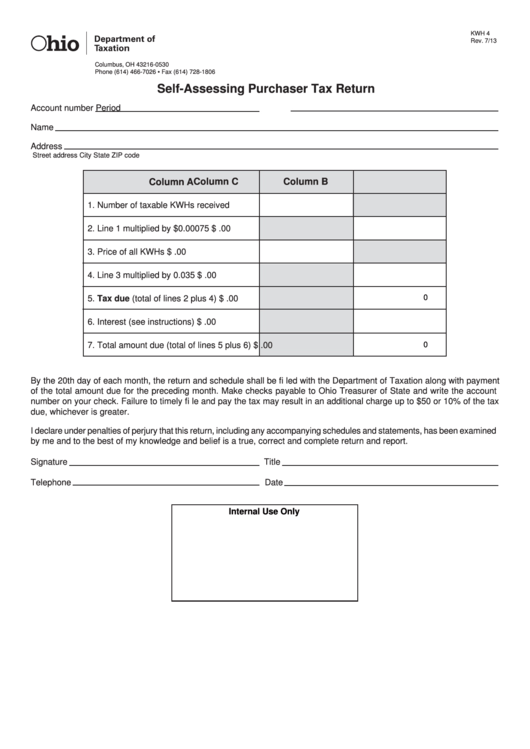 Fillable Form Kwh 4 - Self-Assessing Purchaser Tax Return Printable pdf