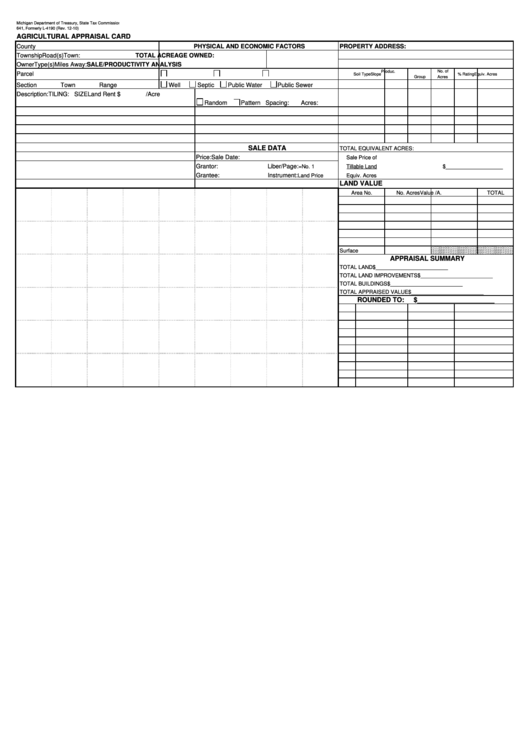 Fillable Form 641 - Agricultural Appraisal Card Printable pdf