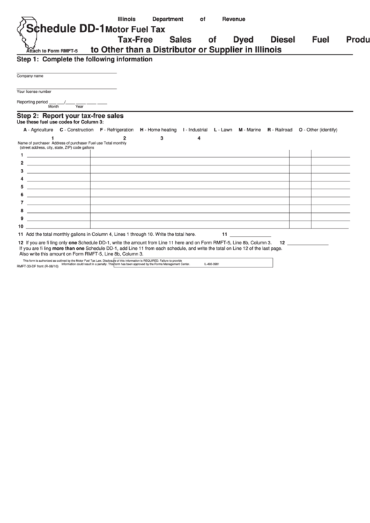 Schedule Dd-1 (Form Rmft-33-Df) - Motor Fuel Tax - Tax-Free Sales Of Dyed Diesel Fuel Products To Other Than A Distributor Or Supplier In Illinois Printable pdf