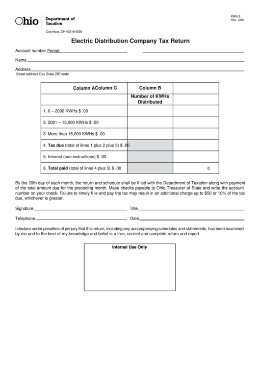 Fillable Form Kwh 2 - Electric Distribution Company Tax Return Printable pdf