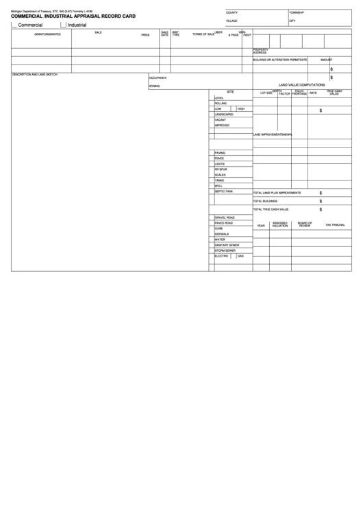 Form 640 - Commercial /industrial Appraisal Record Card Printable pdf