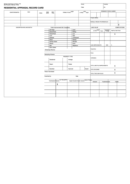 Form 639 - Residential Appraisal Record Card Printable pdf
