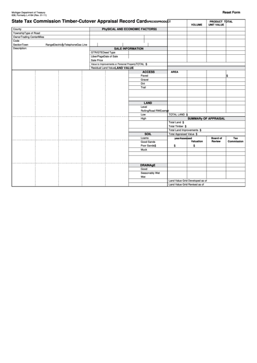 Fillable Form 638 - State Tax Commission Timber-Cutover Appraisal Record Card Printable pdf