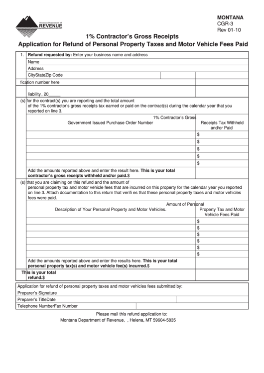 Fillable Form Cgr-3 - 1% Contractor