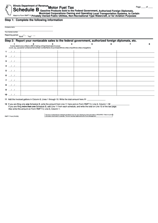 Schedule B (Form Rmft-7) - Motor Fuel Tax Printable pdf