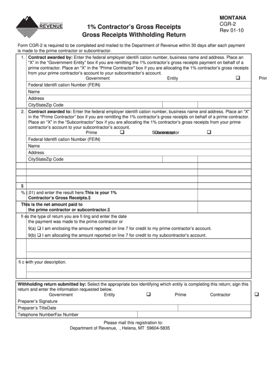 Fillable Form Cgr-2 - 1% Contractor