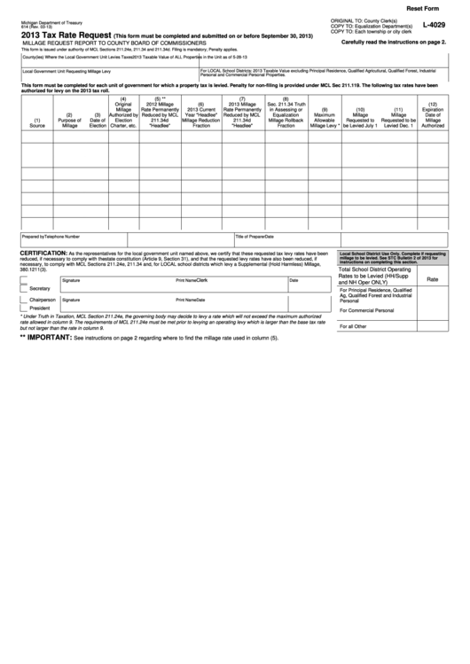 Fillable Form 614 - Tax Rate Request - 2013 Printable pdf