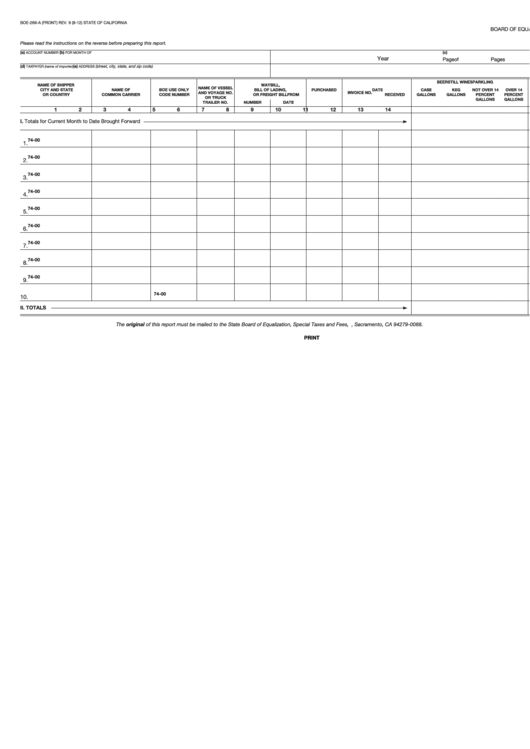 Fillable Form Boe-269-A - Beer And Wine Imported Into California Printable pdf