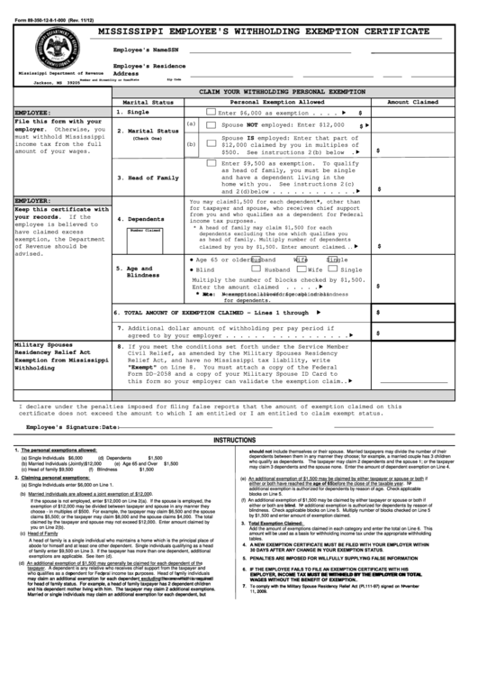 Form 89-350-12-8-1-000 - Mississippi Employee