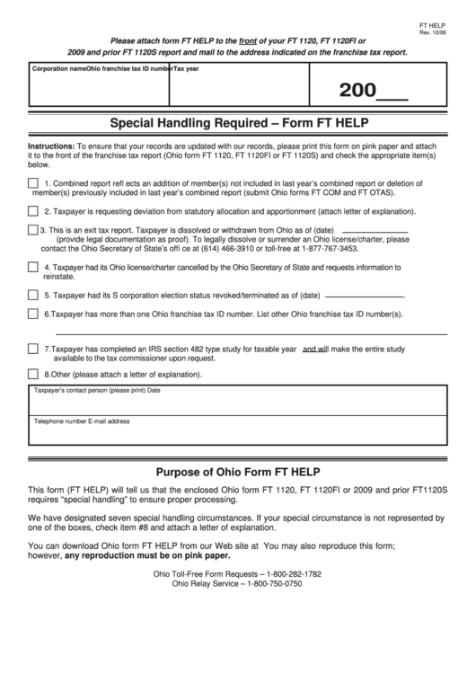 Fillable Form Ft Help - Special Handling Required Printable pdf