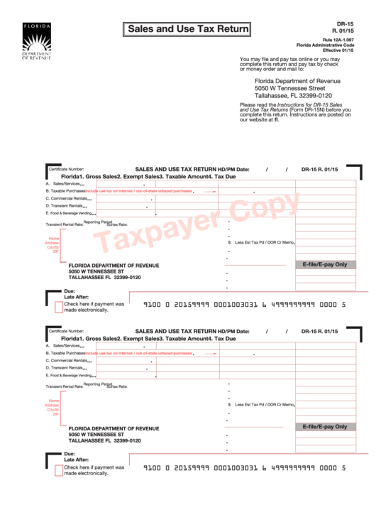 Fillable Form Dr-15 - Sales And Use Tax Return Printable pdf