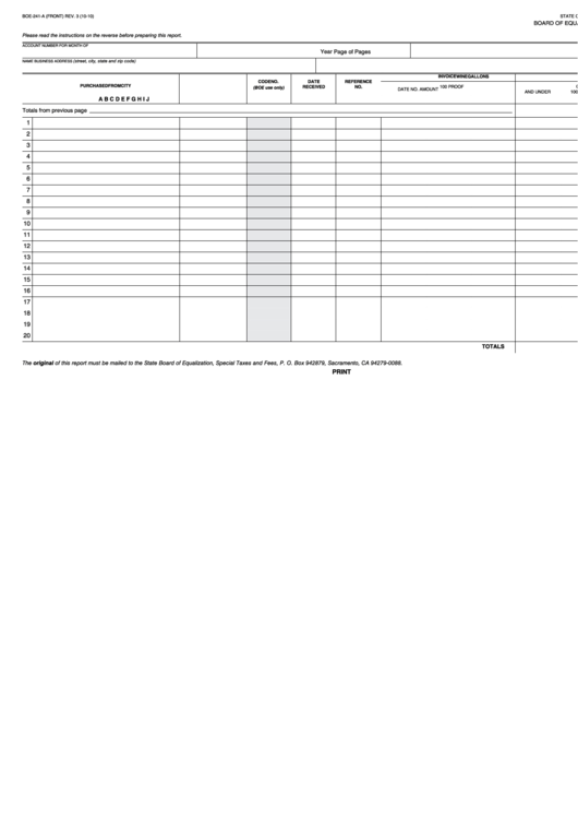 Fillable Form Boe-241-A - Distilled Spirits Purchased Or Received From Other Licensees In California Printable pdf