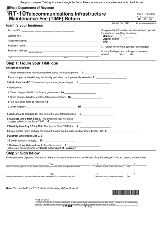 Fillable Form Rt-10 - Telecommunications Infrastructure Maintenance Fee (Timf) Return Printable pdf