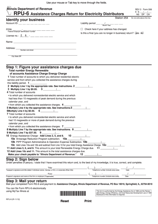 Fillable Form Rpu-6 - Assistance Charges Return For Electricity Distributors Printable pdf