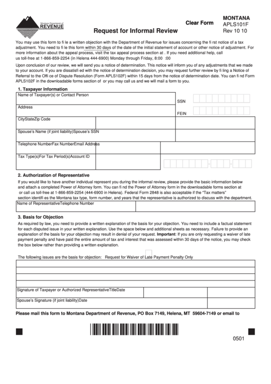 Fillable Form Apls101f - Request For Informal Review Printable pdf