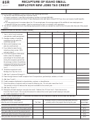 Form 85r - Recapture Of Idaho Small Employer New Jobs Tax Credit