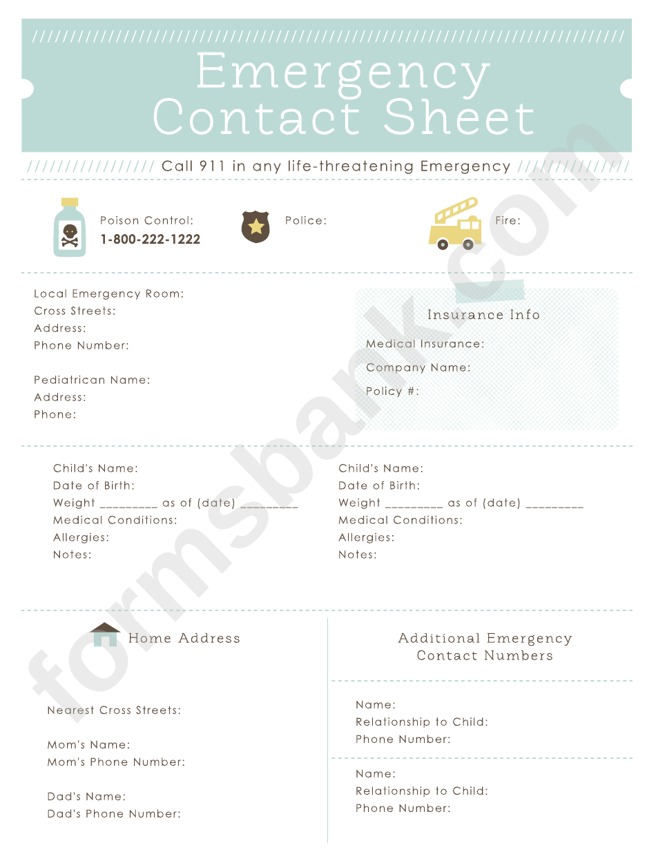 Emergency Contact Sheet Template