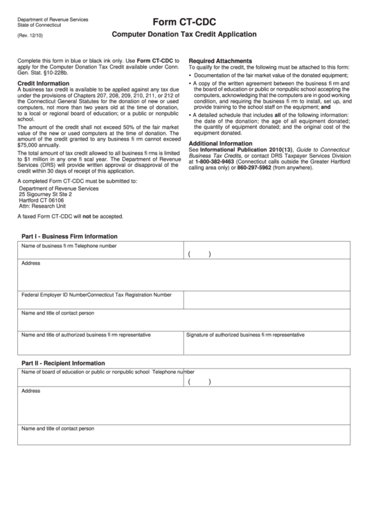 Form Ct-Cdc - Computer Donation Tax Credit Application Printable pdf