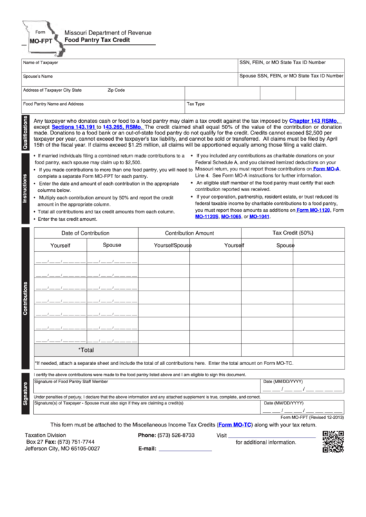 Fillable Form MoFpt Food Pantry Tax Credit printable pdf download