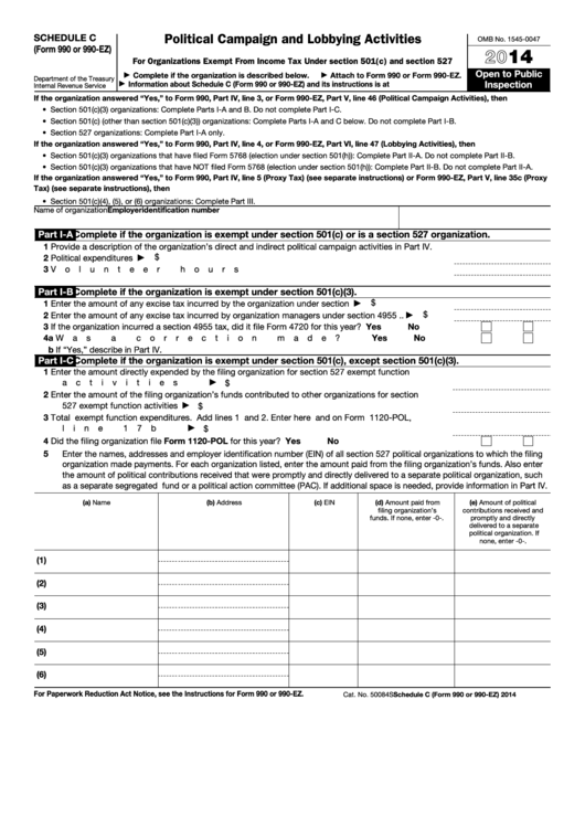 Schedule C (form 990 Or 990-ez) - Political Campaign And Lobbying Activities - 2014