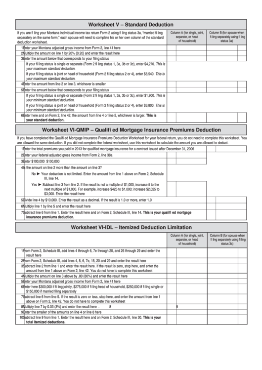 Fillable Form 2 - Worksheet V - Standard Deduction Printable pdf