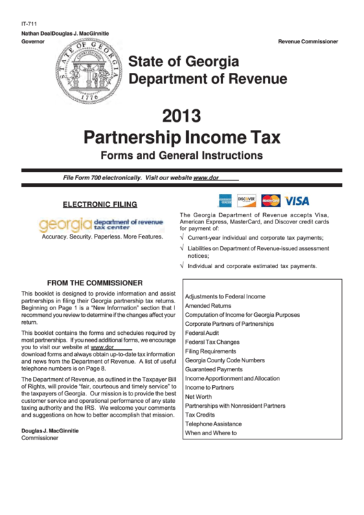 Form It-711 - Partnership Income Tax Forms And General Instructions - 2013 Printable pdf