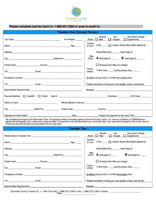 Travel Reservation Form Printable pdf