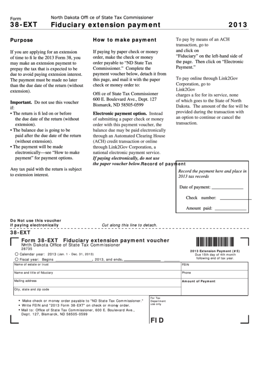 Fillable Form 38-Ext - Fiduciary Extension Payment Voucher - 2013 Printable pdf
