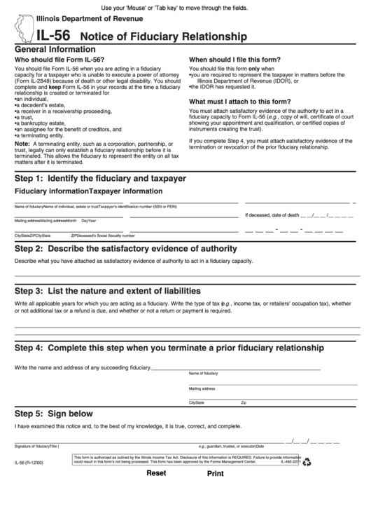 Fillable Form Il-56 - Notice Of Fiduciary Relationship Printable pdf