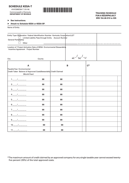 Schedule Kesa-T (Form 41a720kesa-T) - Tracking Schedule For A Kesa Project Printable pdf
