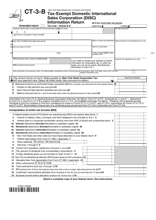 Form Ct-3-B - Tax-Exempt Domestic International Sales Corporation (Disc) Information Return - 2013 Printable pdf