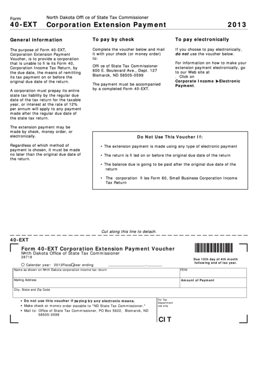 Fillable Form 40-Ext - Corporation Extension Payment Voucher - 2013 Printable pdf