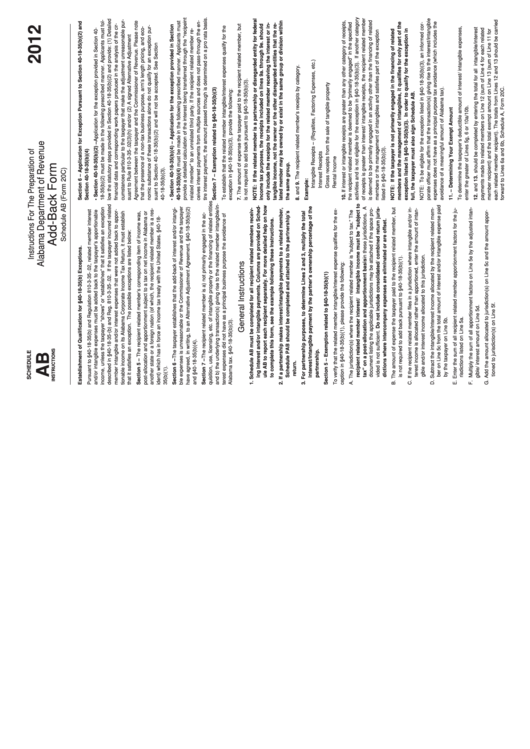 Form 20c - Schedule Ab - Add-Back Form - 2012 Printable pdf