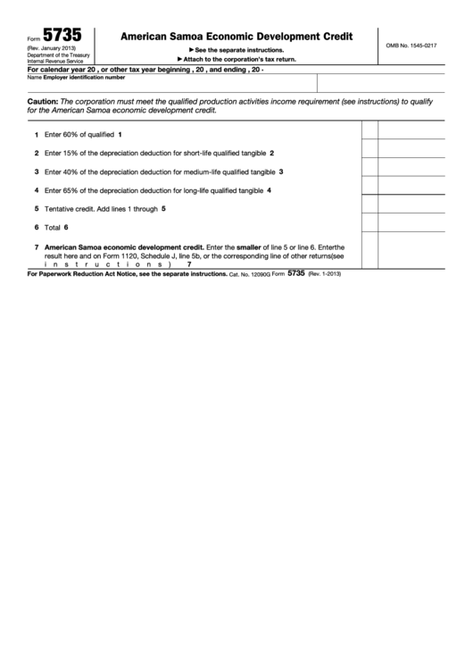 Fillable Form 5735 - American Samoa Economic Development Credit Printable pdf
