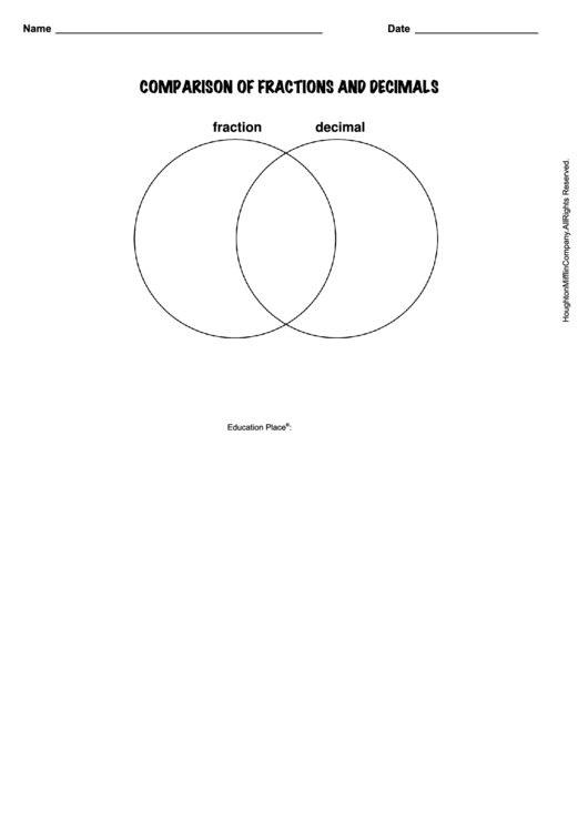 Comparison Of Fractions And Decimals - Math Worksheet Printable pdf