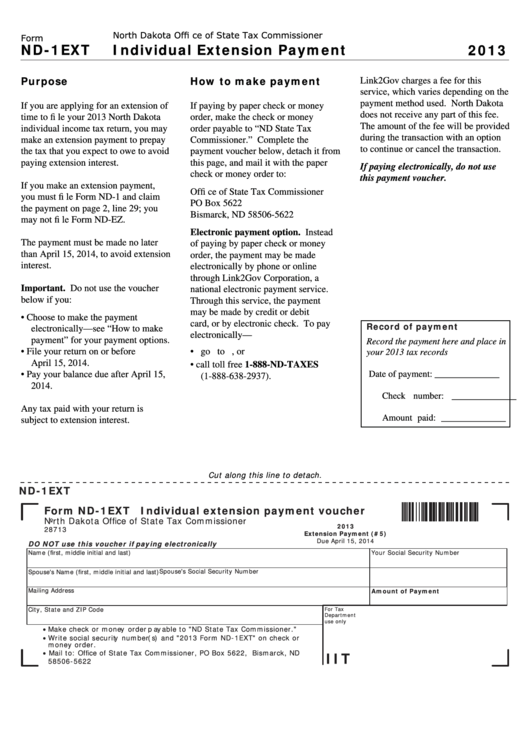 Fillable Form Nd-1ext - Individual Extension Payment Voucher - 2013 Printable pdf
